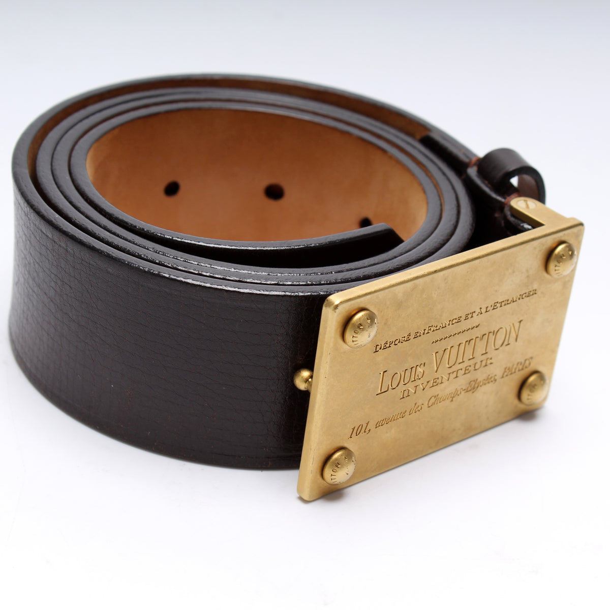 ルイヴィトン Inventeur ベルト M9800 ゴールド LV Inventeur Leather Belt Size 85/34