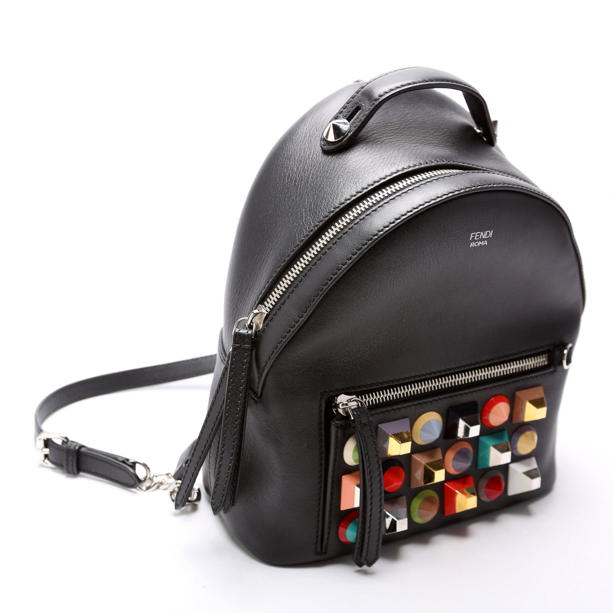 Fendi Mini Backpack Backpack 8BZ038 Fendi 8BZ038 Zucca Pattern Leather Mini Backpack Black ref  main image 2