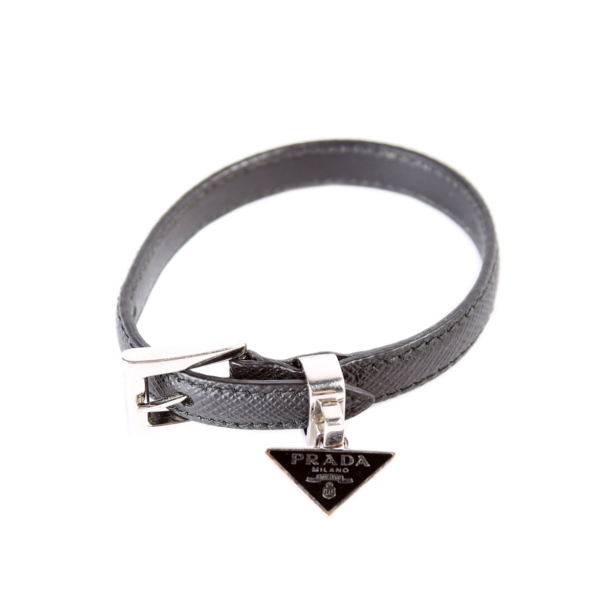 Triangle Logo Charm Saffiano Bracelet Size M Black