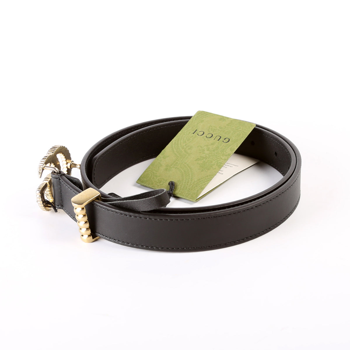 GUCCI - 524103 Black Gold Leather Hardware Belt Authentic Gucci Black Calfskin Leather Gold Interlocking G  main image 3