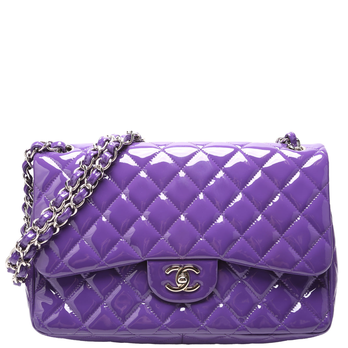 【ヴィンテージ】RankS☆Chanel Purple Classic Flap Jumbo Bag Classic Flap Jumbo Patent 21M Purple