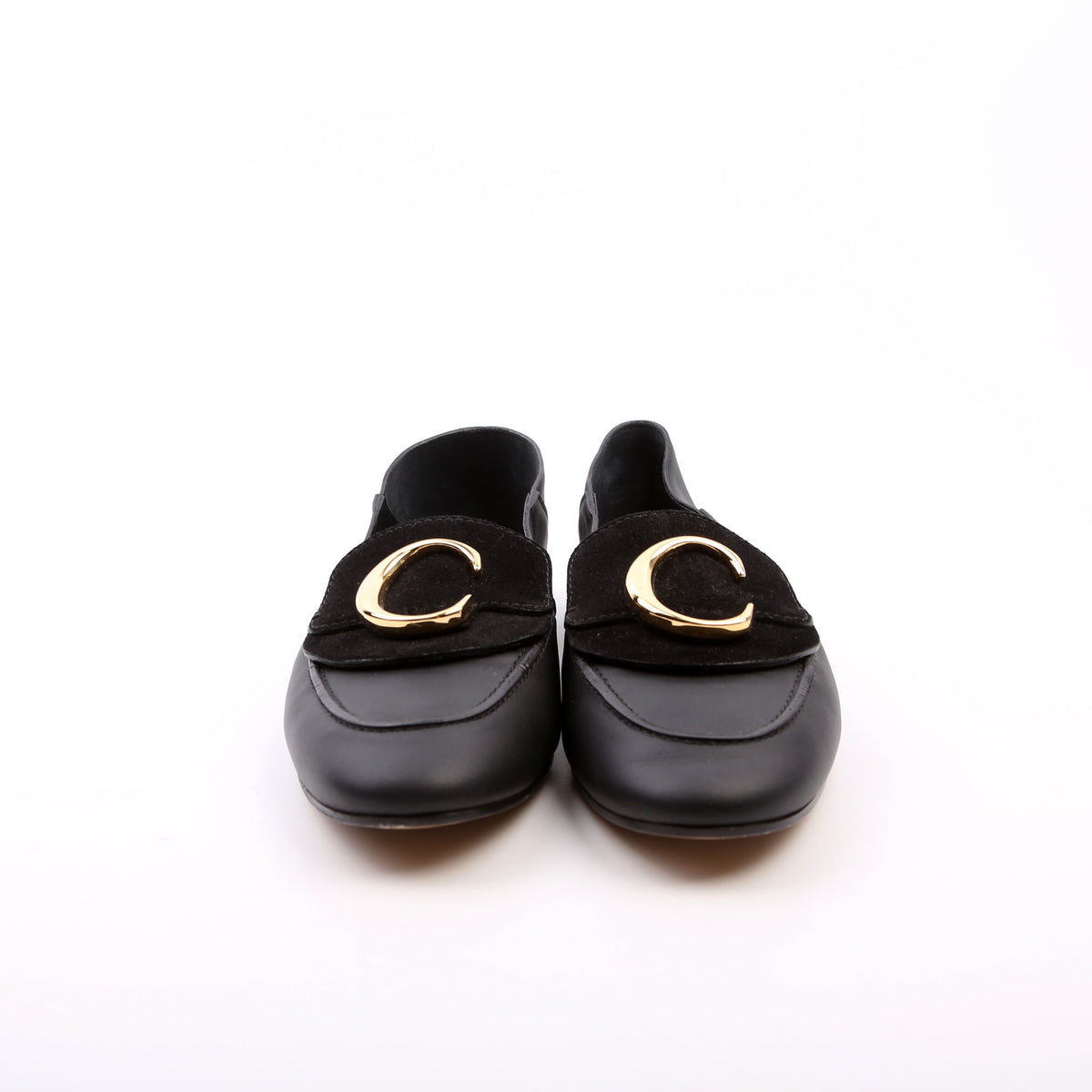C Logo Loafers Suede/Leather Size 38 Black