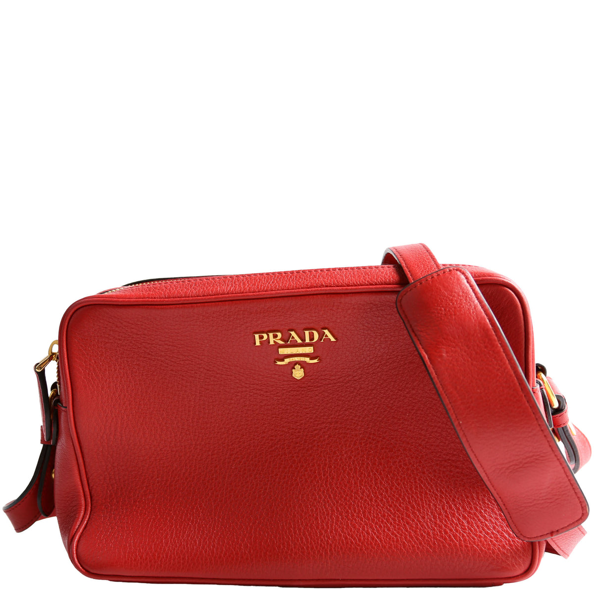 Vitello Daino Double Zip Camera Bag Red/Gold