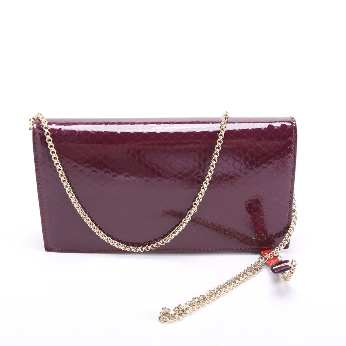 Loubi54 Wallet On Chain Snakeskin Embossed Patent Purple