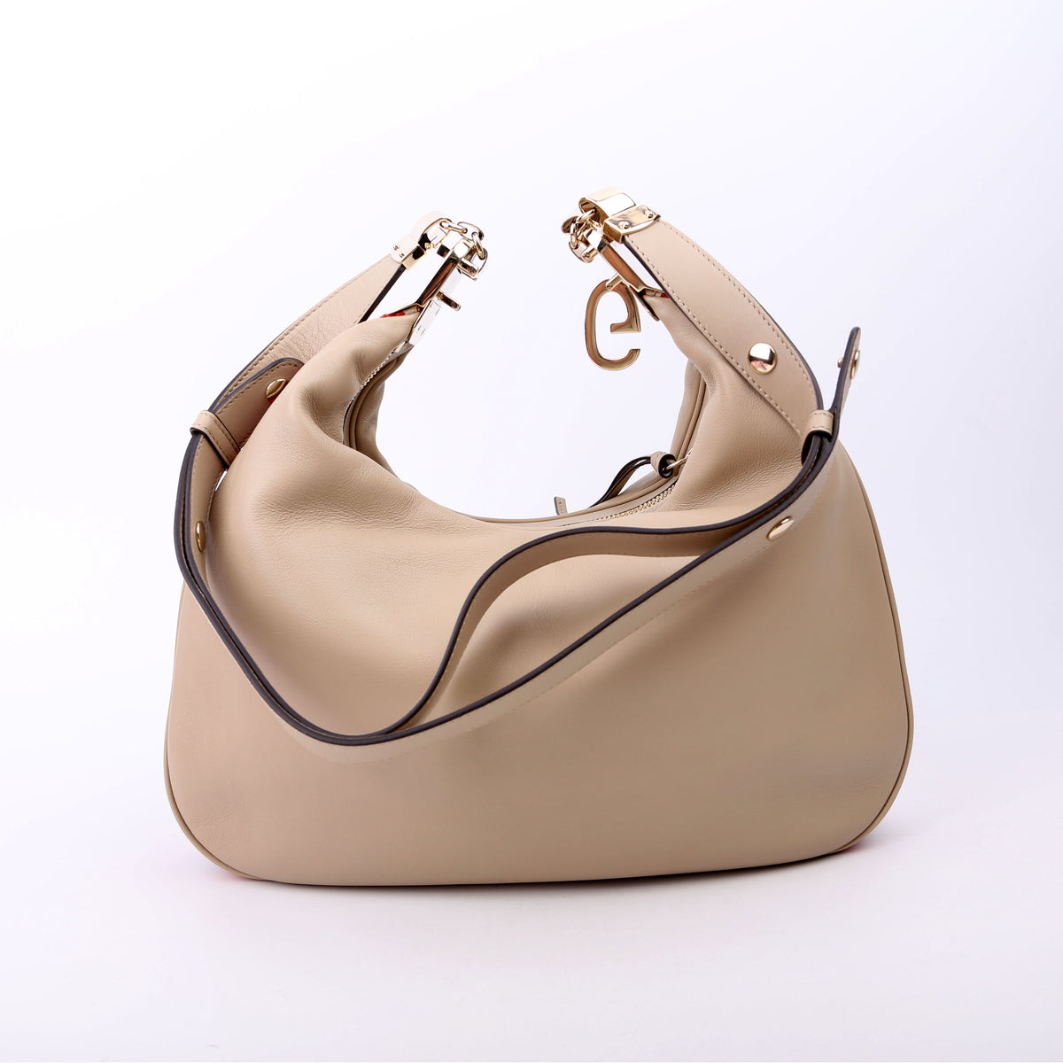 702823 Leather Attache Shoulder Bag Large Taupe
