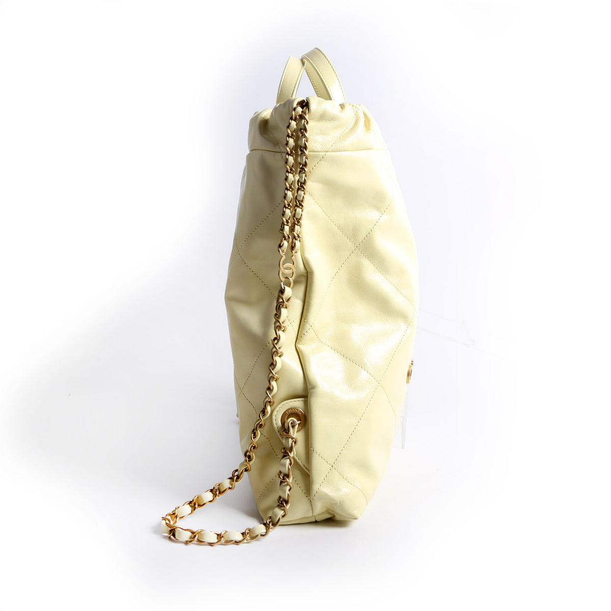Chanel Backpack 22 Small Chain Leather Yellow Chic Chanel backpack made from Yellow leather with PVC main image 3
