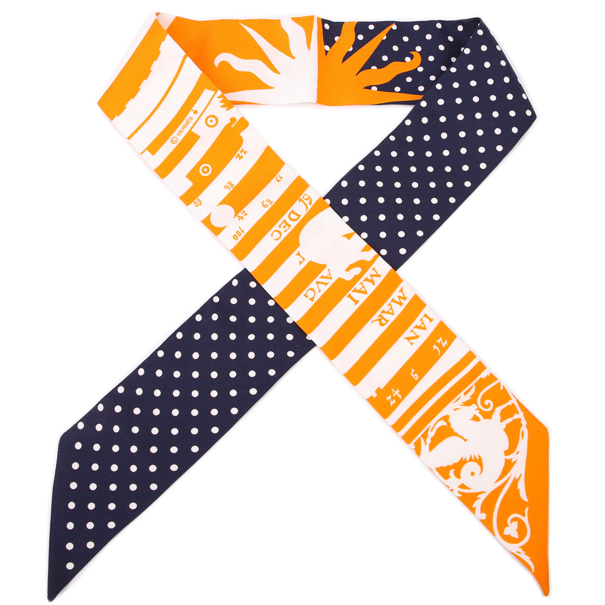 HERMES ツイリー ASTROLOGIE A POIS 占星術柄 Astrologie A Pois Twilly Silk Scarf Navy/Orange