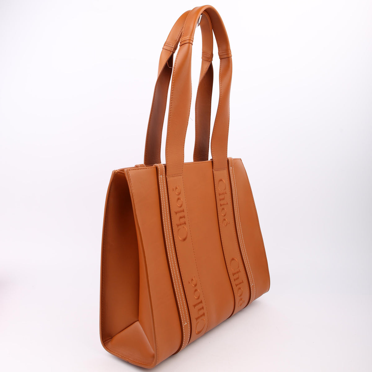Woody Medium Leather Tote Brown