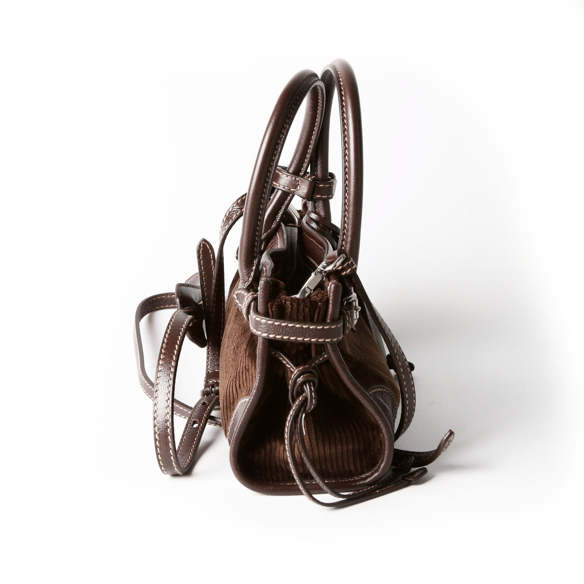 1BA486 Bonnie Mini Corduroy Shoulder Bag Dark Brown/Silver