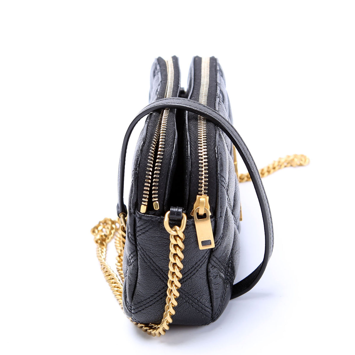 608941 Becky Quilted Lambskin Double Zip Chain Pouch