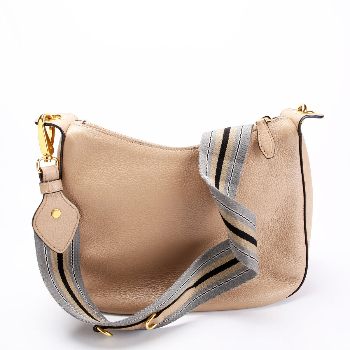 1BC166 Vitello Phenix Small Zip Messenger Bag Hobo Taupe