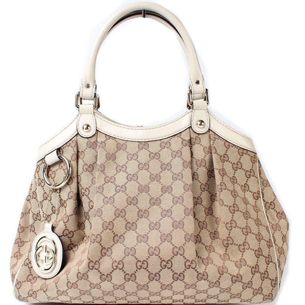 GUCCI Sukey Medium GG Canvas Tote Bag Beige 211944