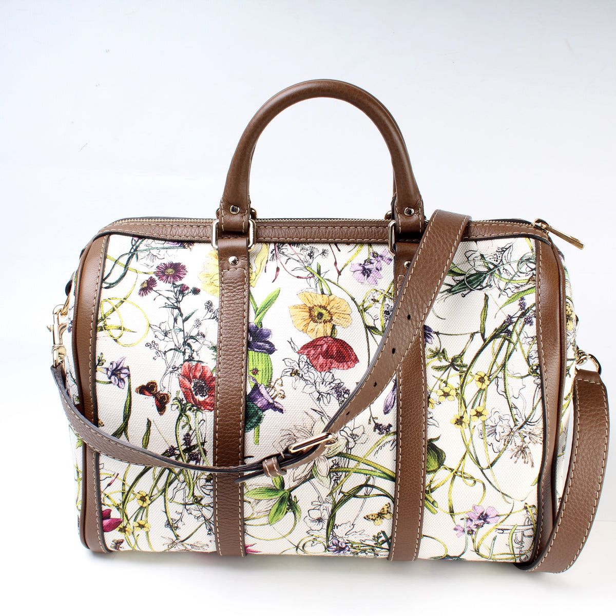 Gucci - Authenticated Boston Handbag - Leather Multicolour Floral for Women, Never Worn