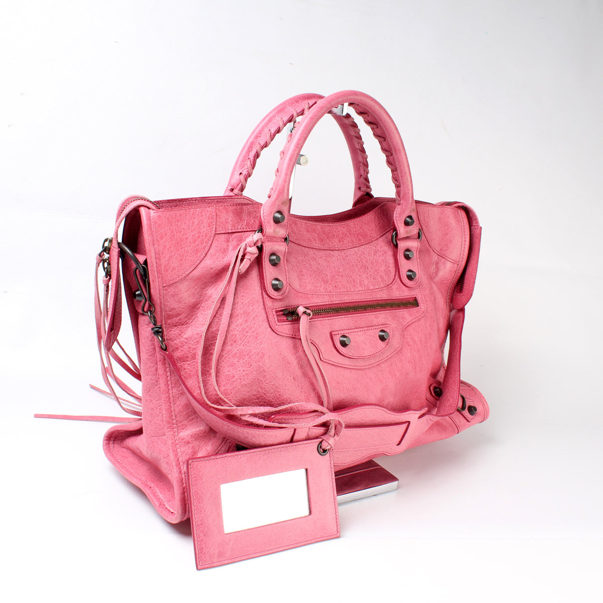 超美品　BALENCIAGA The City 2way 115748 Bag BALENCIAGA City 115748 Blue Leather 2way Shoulder Handbag