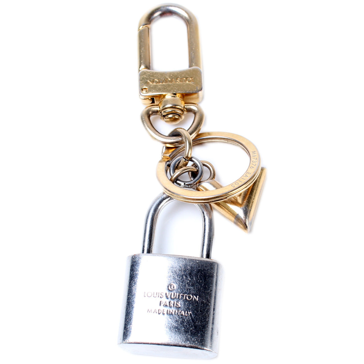 Auth Louis Vuitton Kaleido V Padlock Bag Charm Key Ring Gold