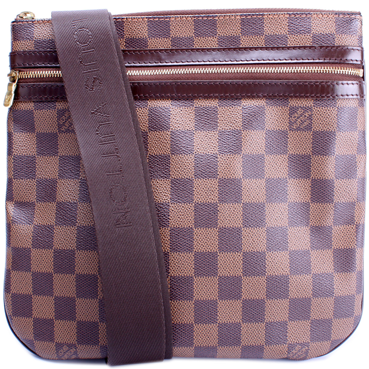 Authenticated Louis Vuitton Damier Ebene Bosphore Pochette Brown