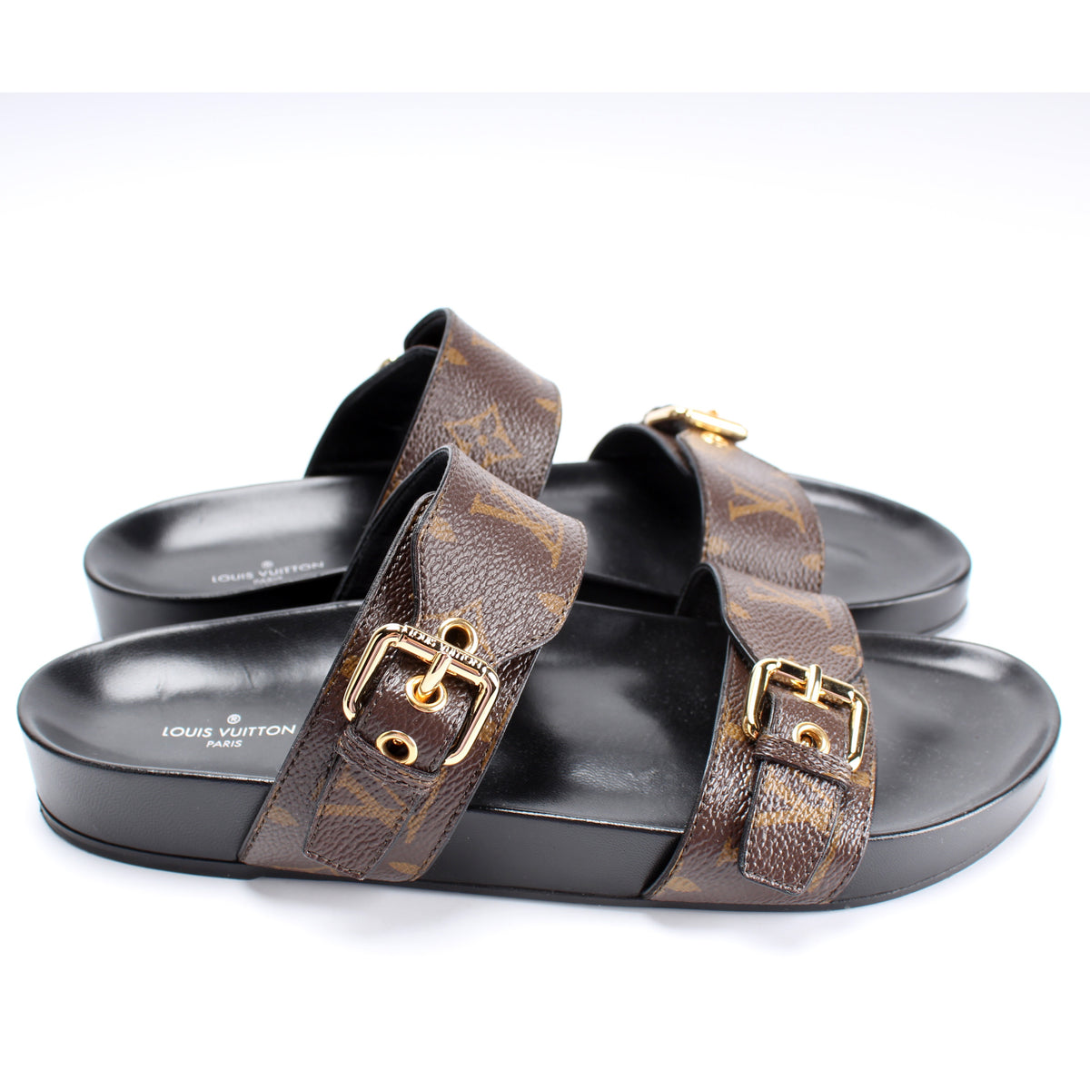 Louis Vuitton - Authenticated Bom Dia Sandal - Leather Brown Abstract for Women, Very Good Condition