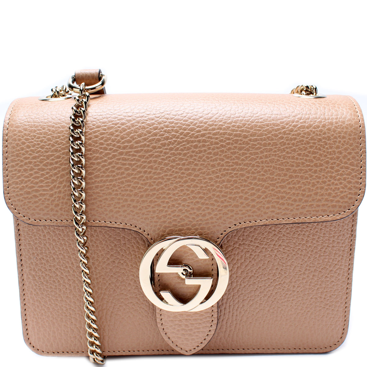 GUCCI Interlocking G Calfskin Leather Shoulder Bag Beige 510304