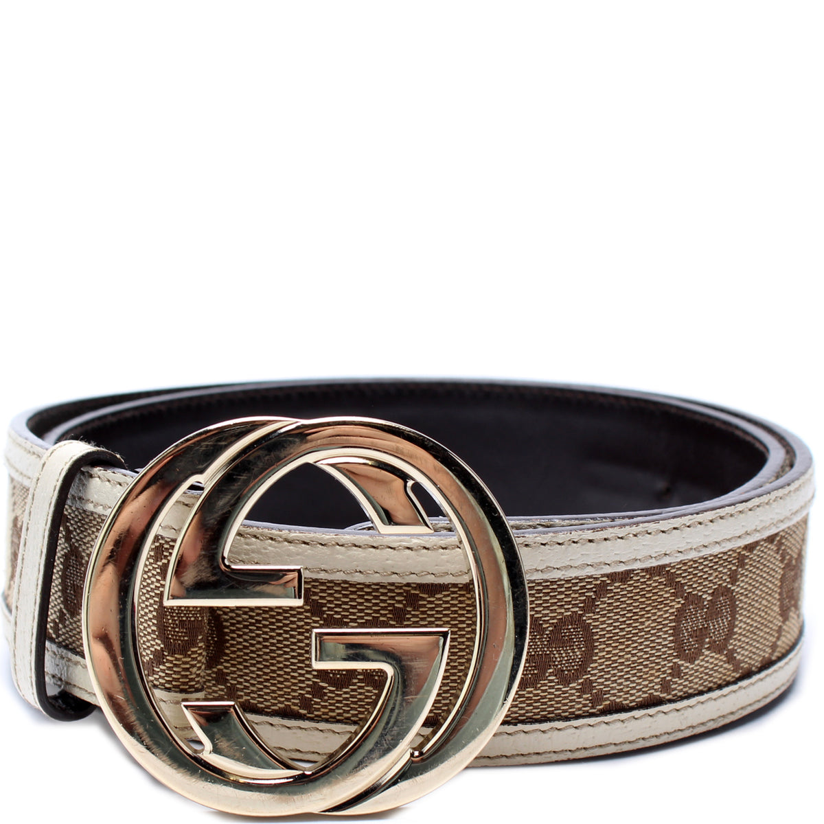 Gucci Belt Monogram Beige/Off White in Canvas Leather with Light