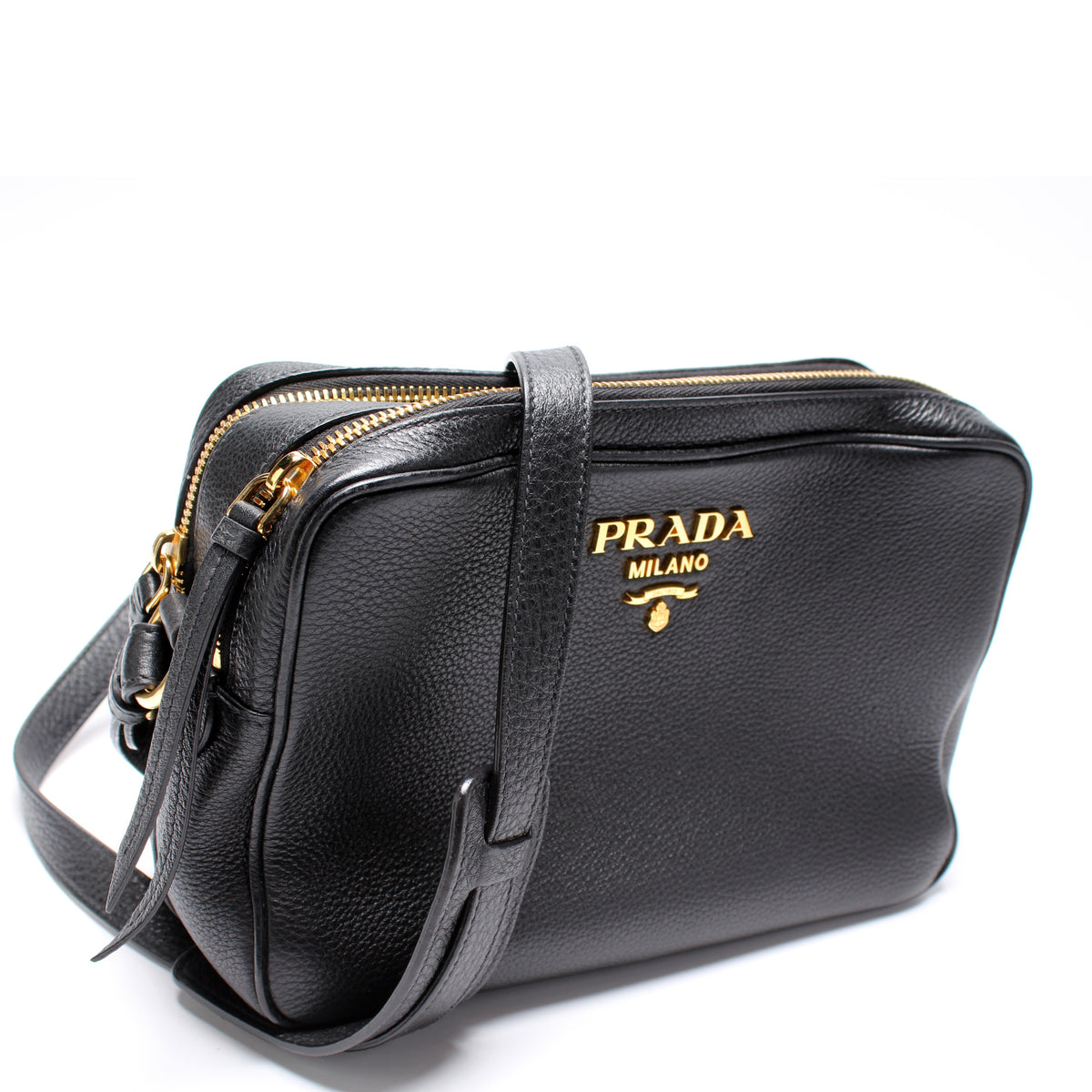 Prada Grey Leather Double Zip Camera Crossbody Bag Prada