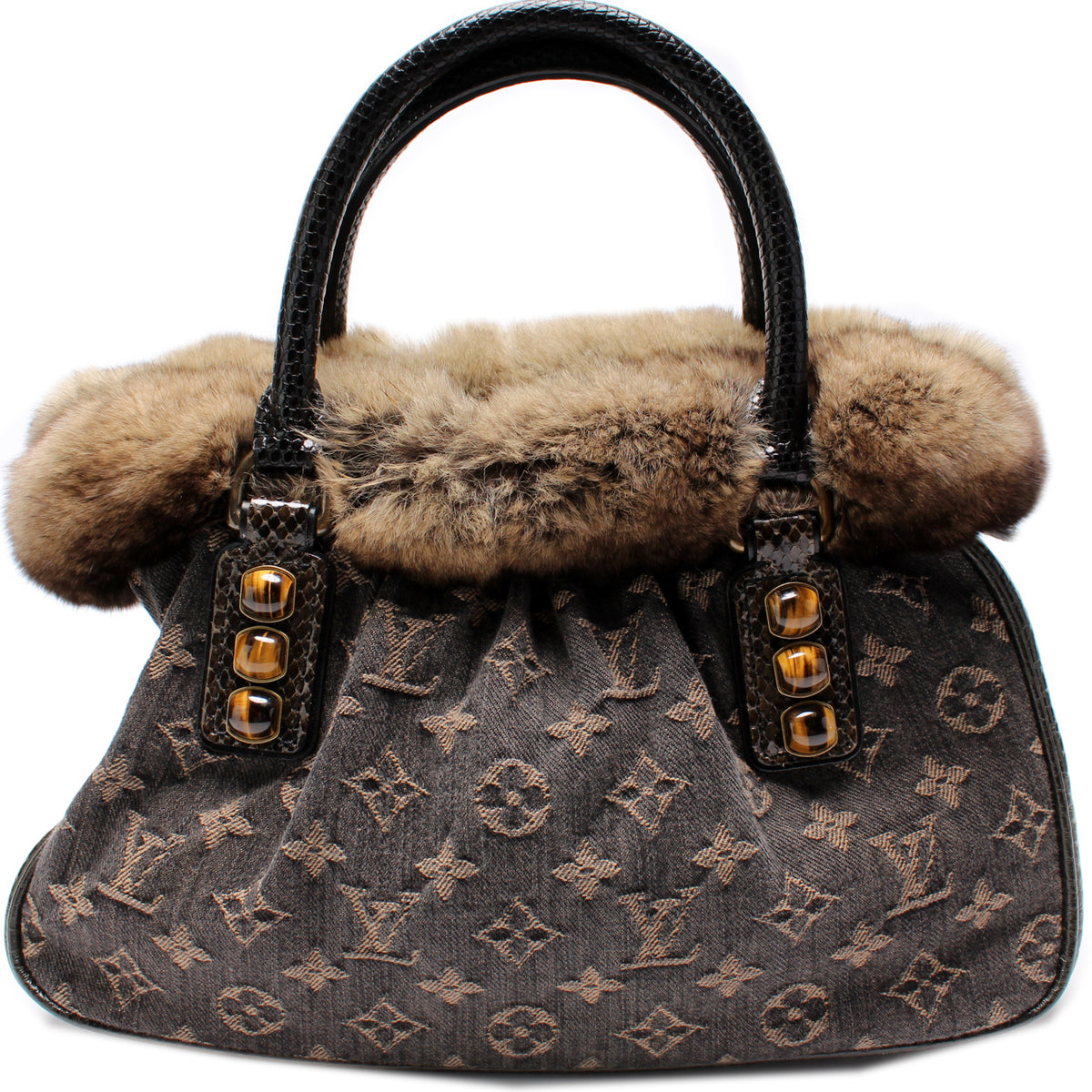 Louis Vuitton Trapeze Handbag Denim with Fur and Lizard PM