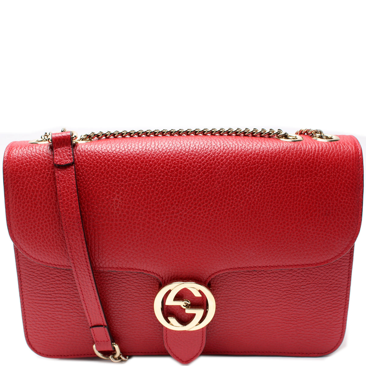 Gucci Interlocking Shoulder Bag GG Red Leather