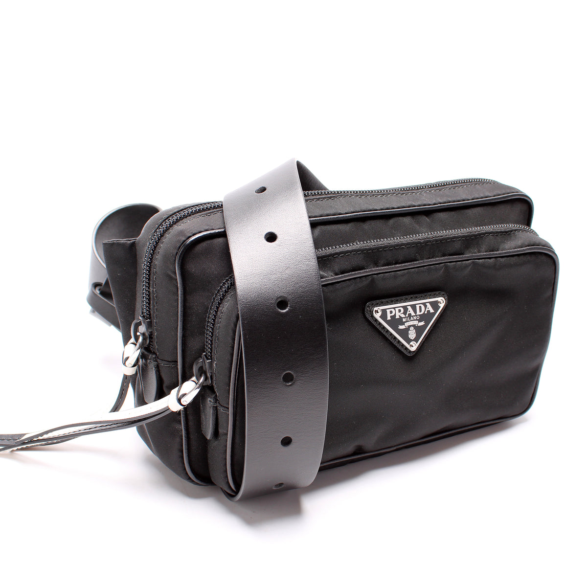 Prada Nylon Black/Blue Studded Strap Belt Bag