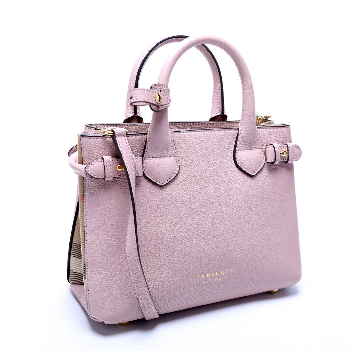 Burberry Dusty Pink Leather Small Banner Tote Burberry