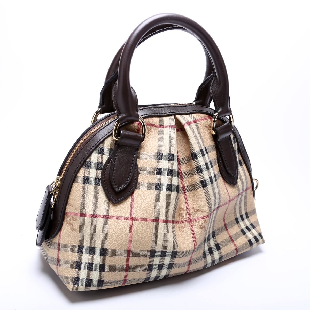 Burberry Haymarket Check Small Orchard Bowling Bag - Brown Handle