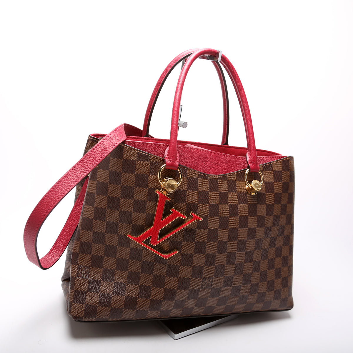 Louis+Vuitton+LV+Riverside+Red+Strap+Shoulder+Bag+Brown+Canvas for