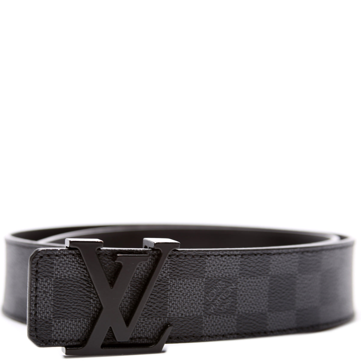 Louis Vuitton Damier Graphite Silver Buckle Wide Belt Black Grey 100