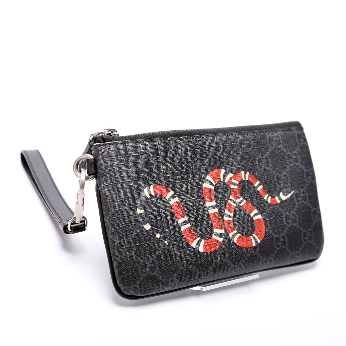 Gucci, Bags, New Gucci Gg Supreme Monogram Kingsnake Zip Around Wallet In  Black And Grey