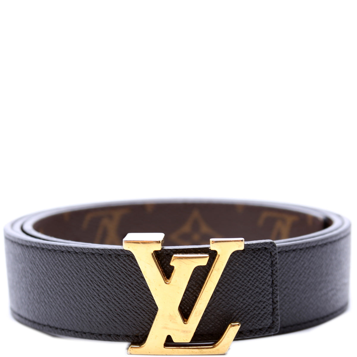 Authentic Louis Vuitton Damier Azur Canvas Leather Gold LV Initials Belt  85/34 