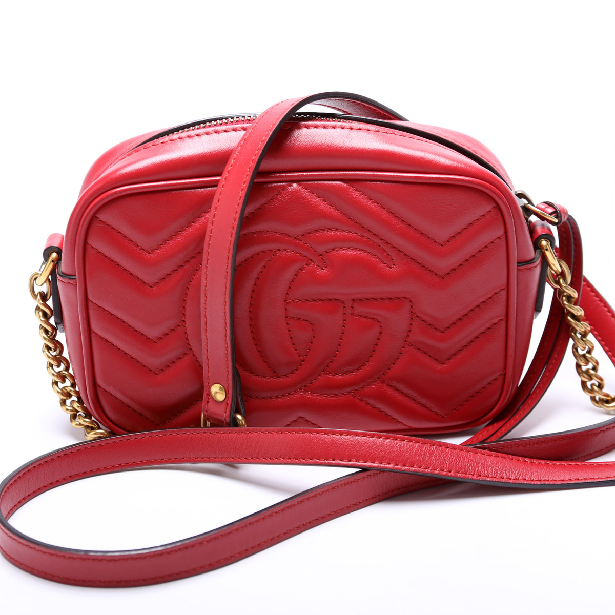 Gucci Red Quilted Leather Marmont Small Shoulder Bag