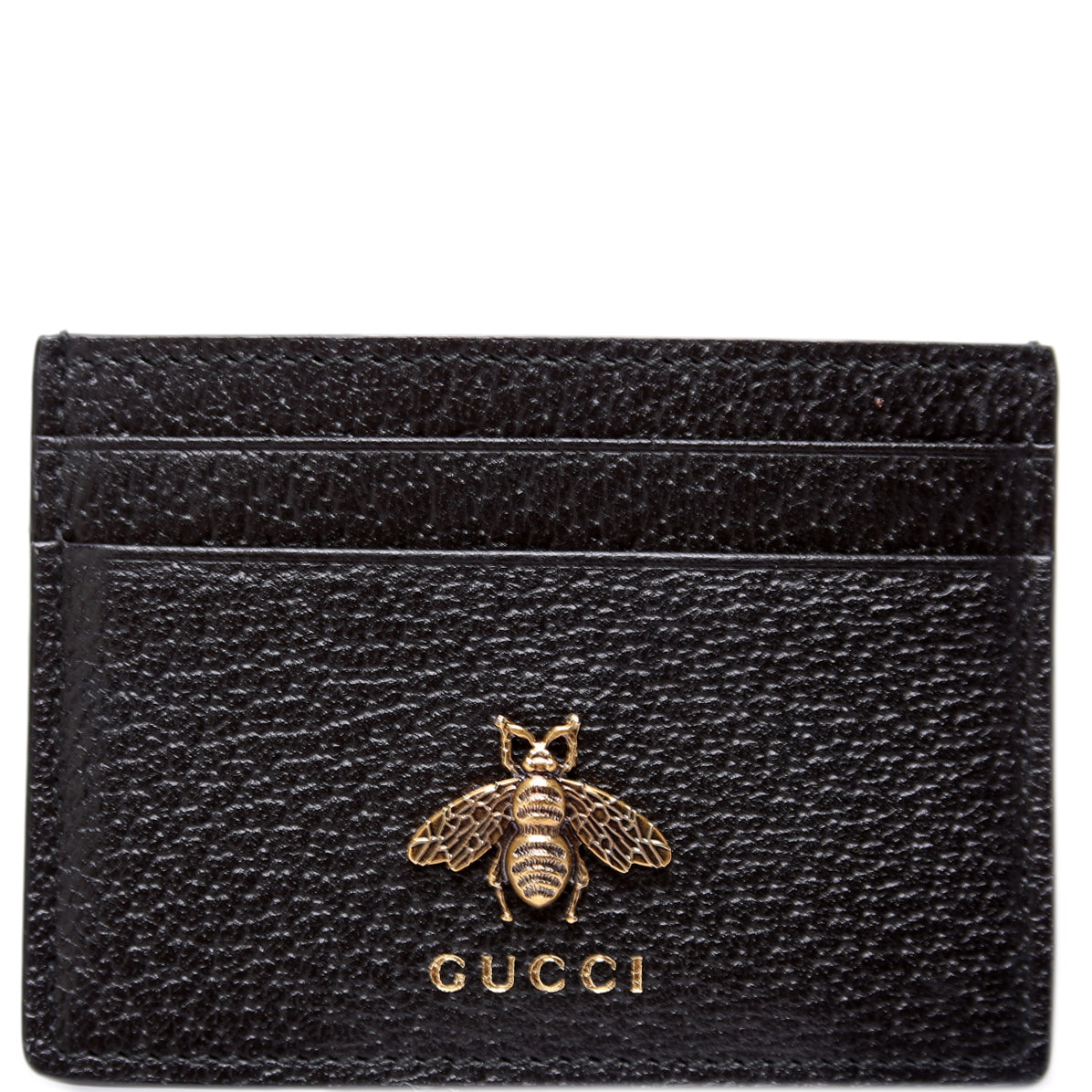 GUCCI Animalier Bee Leather Card Case Black 523685