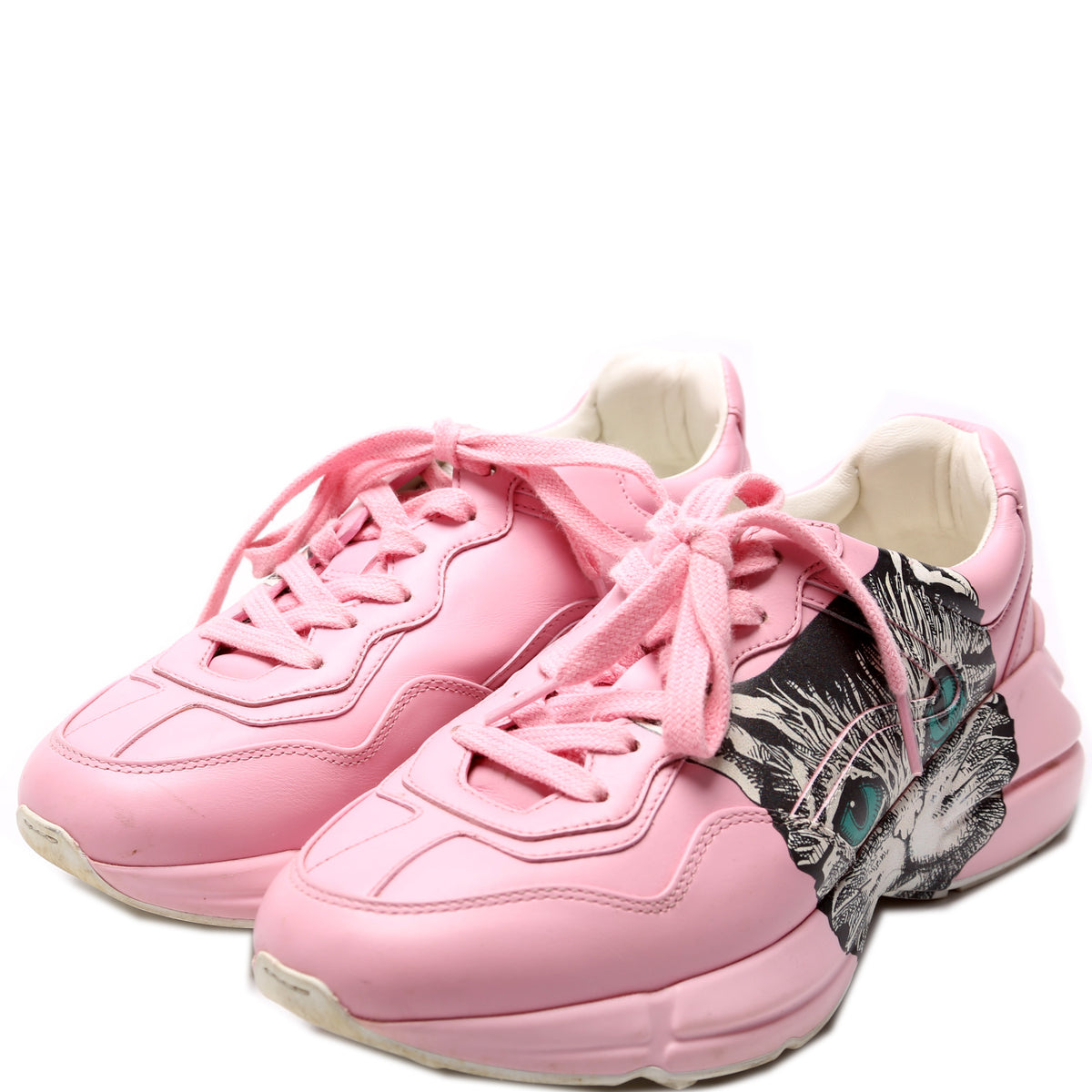 Pink Gucci Shoes Cat Gucci Rhyton Sugar Pink Leather Sneakers With