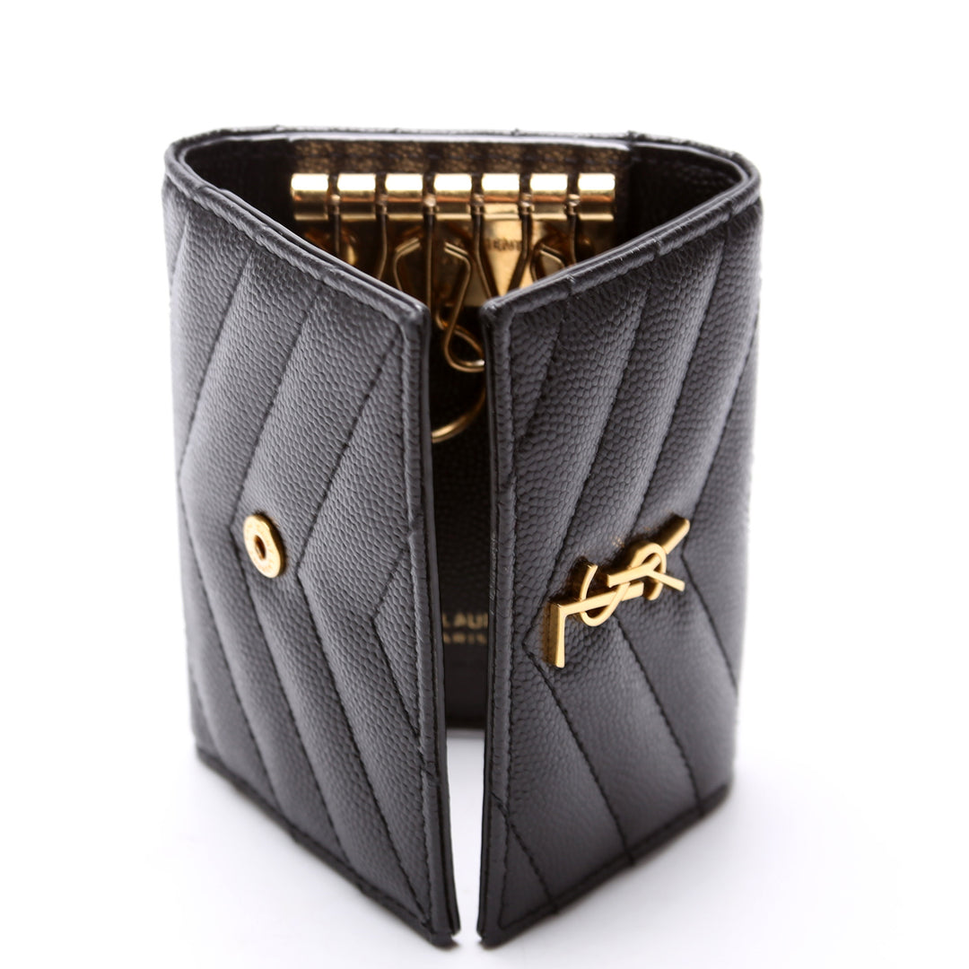 小物 SAINT LAURENT key CASE SAINT LAURENT Grain De Poudre Matelasse Cassandre Monogram