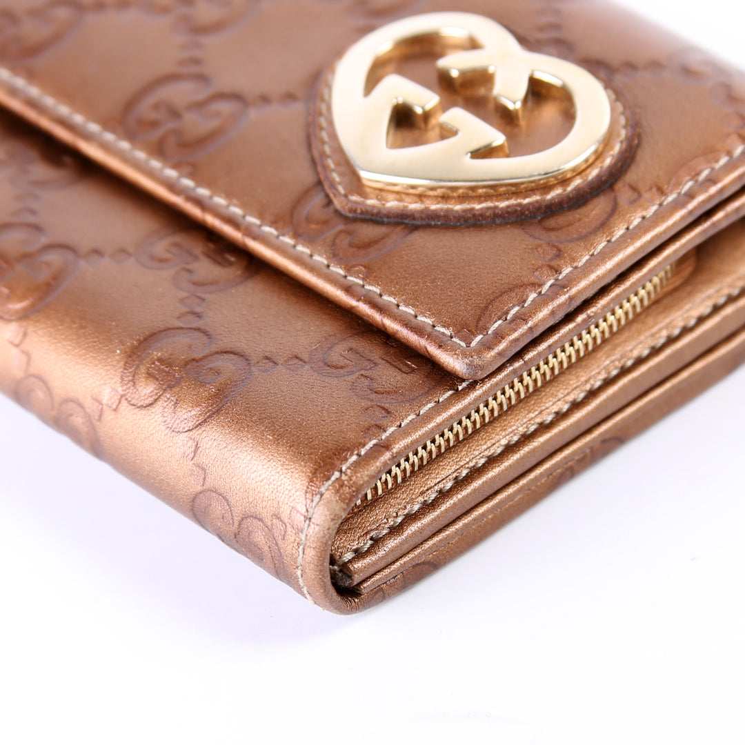 小物 GUCCI Guccissima Heart Leather Wallet Guccissima Lovely Heart Continental Wallet