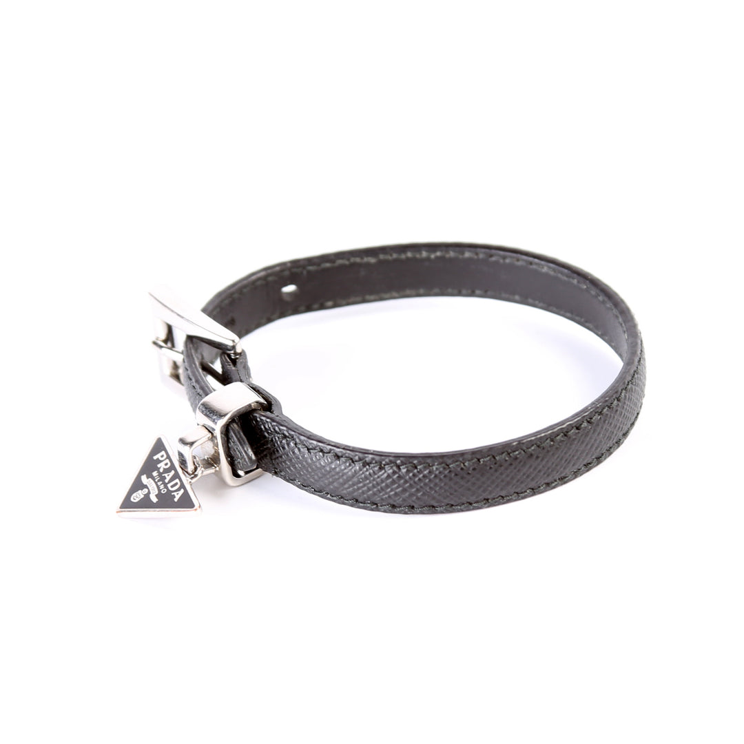 ブレスレット Prada Saffiano Leather Bracelet With Logo Charm Triangle Logo Charm Saffiano Bracelet Size M Black