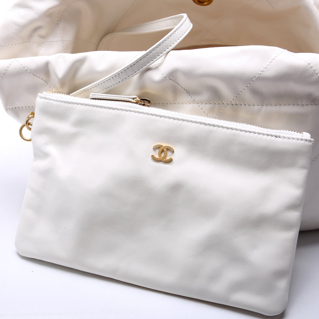 Chanel 22 Quilted Large Hobo White