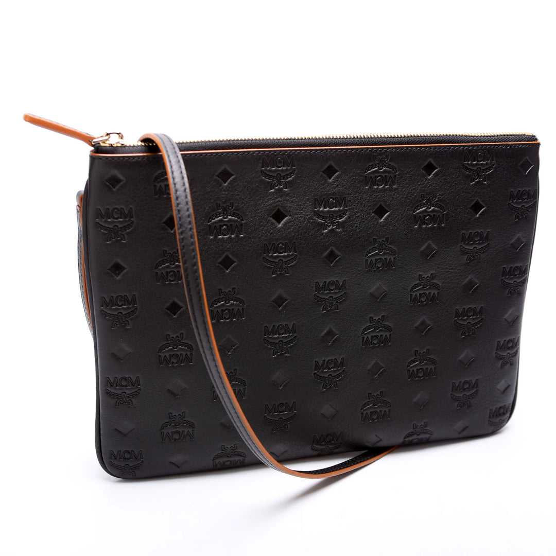 Aren Monogram Leather Crossbody Pouch Black display picture 1