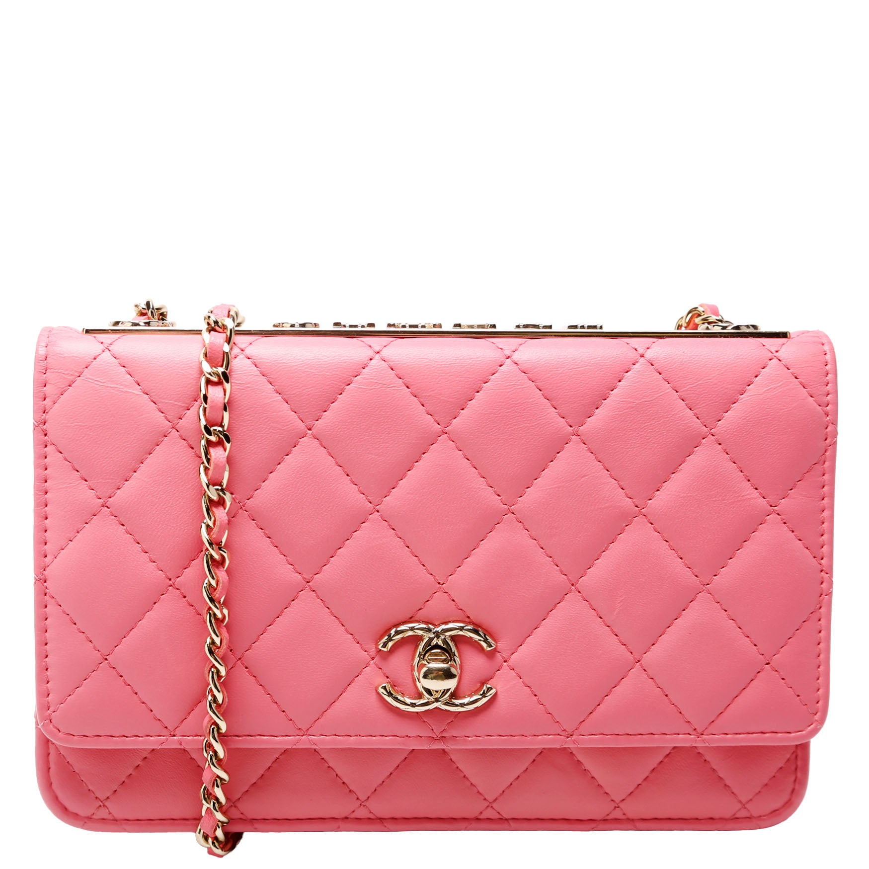 Wallet On Chain Trendy CC Quilted Lambskin RFID Pink
