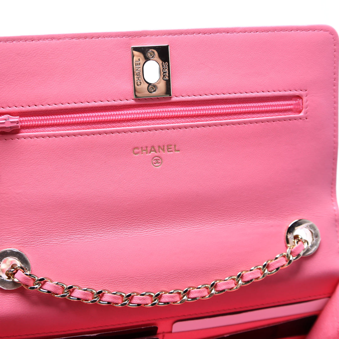 Wallet On Chain Trendy CC Quilted Lambskin RFID Pink