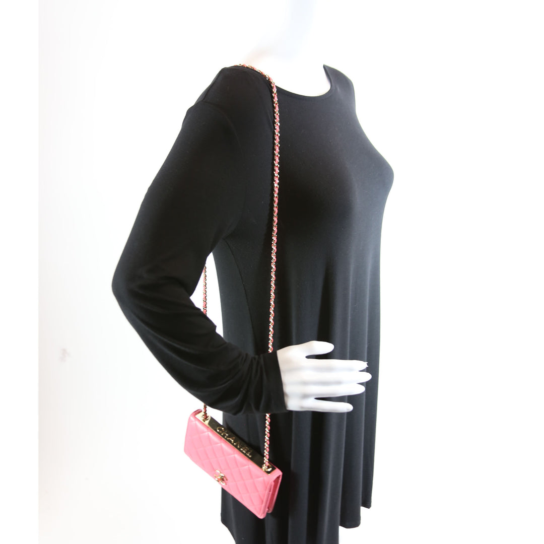 Wallet On Chain Trendy CC Quilted Lambskin RFID Pink