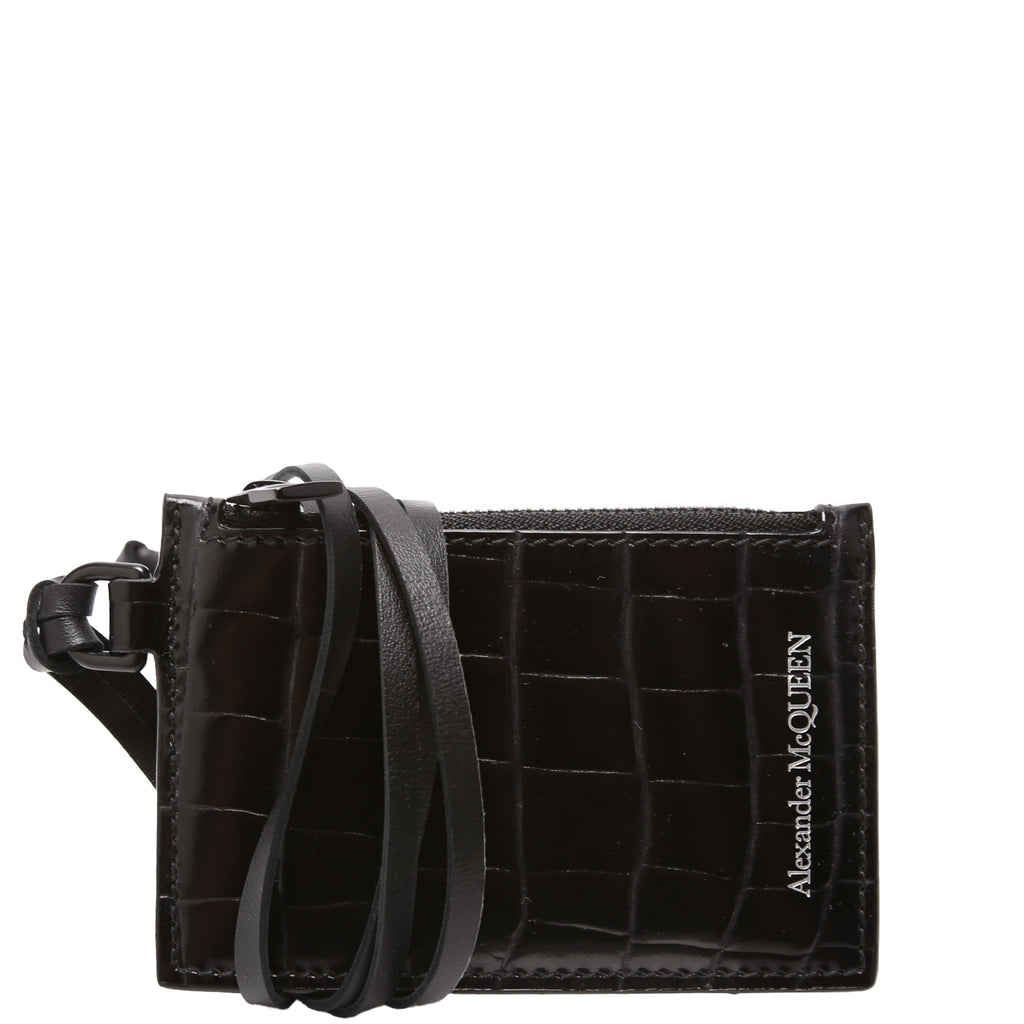 有名な高級ブランド with Case Card Zip Lanyard Black Embossed Croc 小物