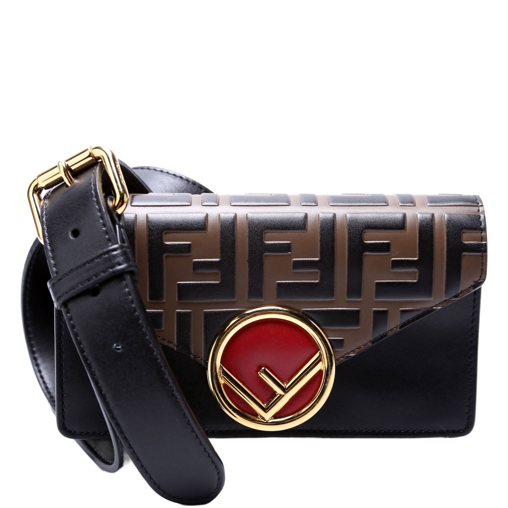 8BM005 F Is Fendi Leather Envelope Belt Bag Black/Brown