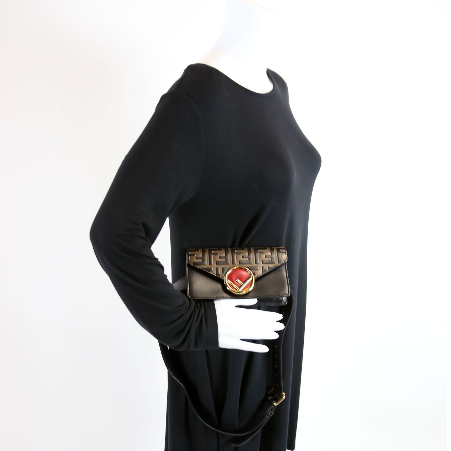 8BM005 F Is Fendi Leather Envelope Belt Bag Black/Brown