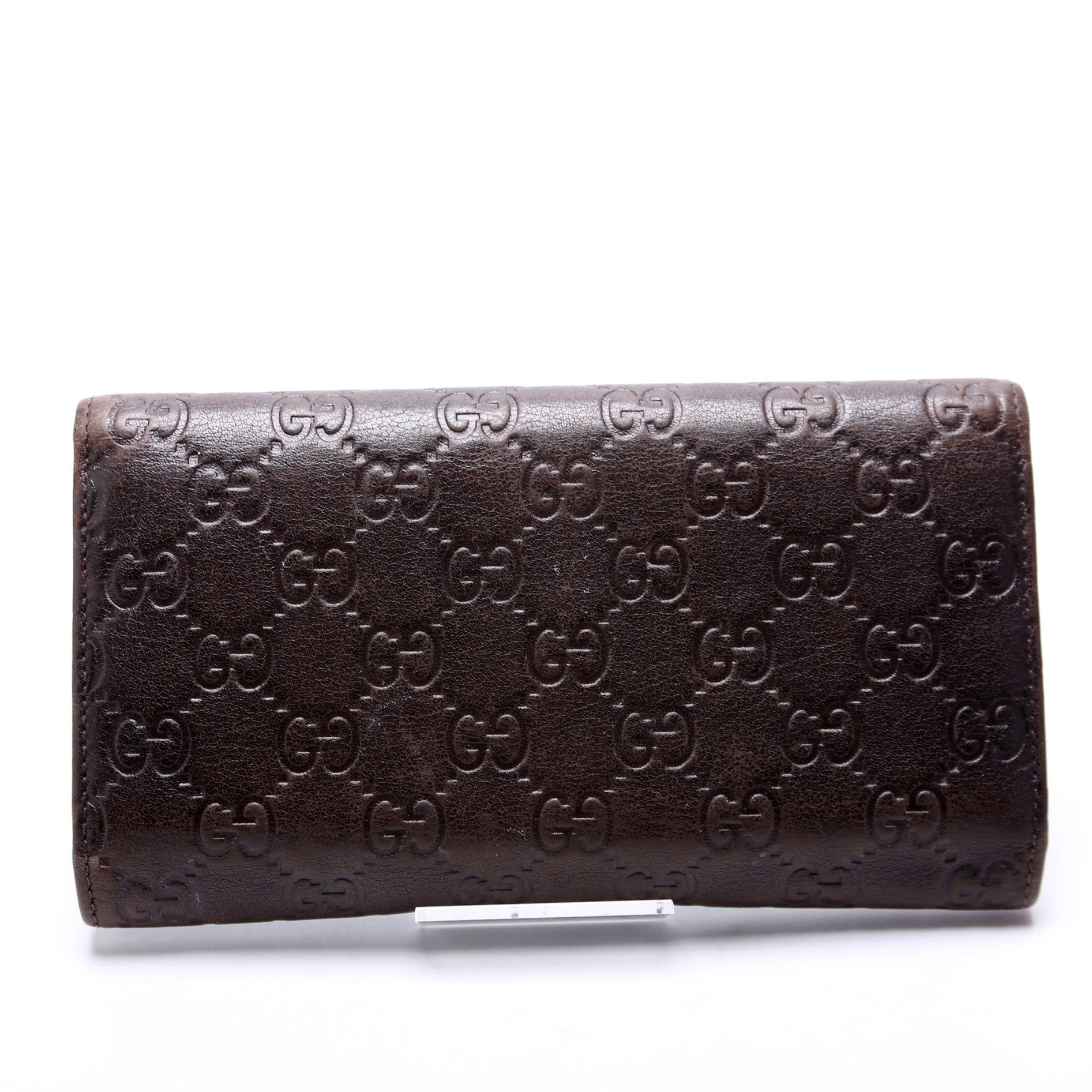 257303 GG Leather Trifold Long Wallet Brown