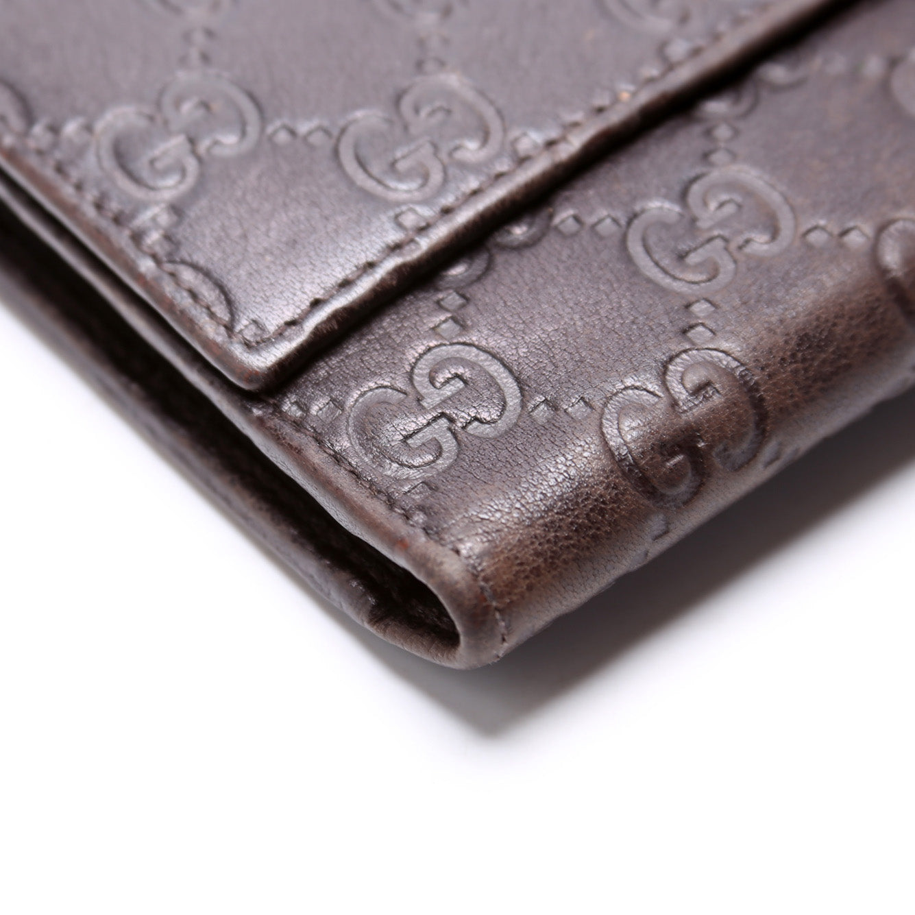 257303 GG Leather Trifold Long Wallet Brown