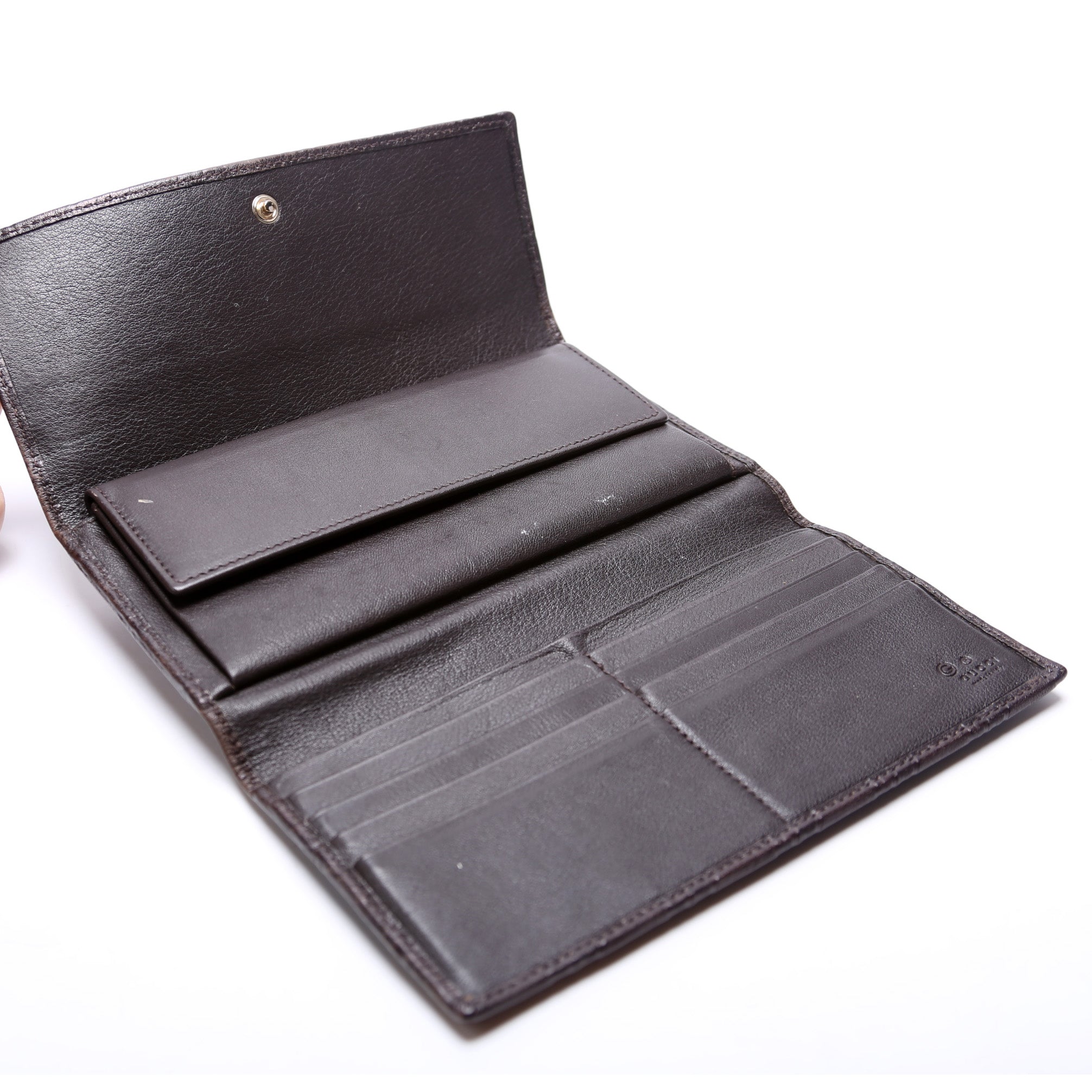 257303 GG Leather Trifold Long Wallet Brown